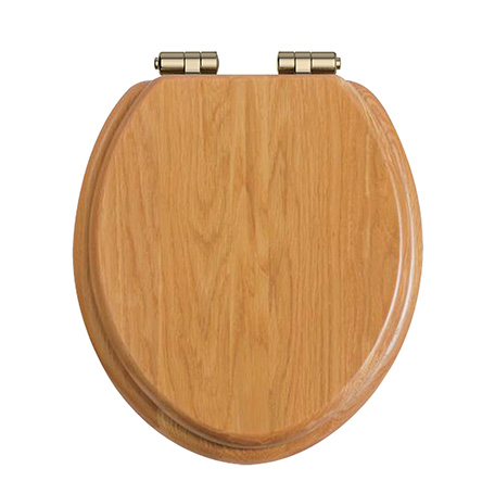 Toilet Seat Soft Close Vintage Gold Hinges - Oak